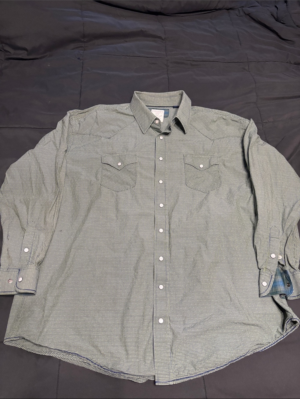 Men's Green Micro-Check Long-Sleeve Casual Button-Down Shirt